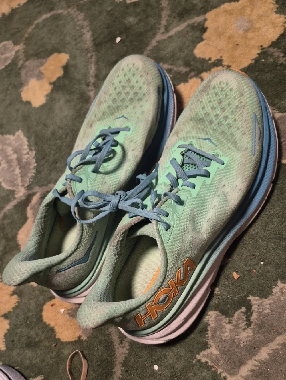 Hoka Women's Mint Green with Light Blue & Orange Accent Running Shoes